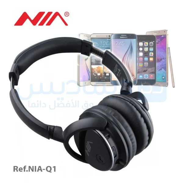 Casque Bluetooth sans fil NIA-Q1 – Noir – Micro intégré, lecteur carte SD, radio FM et son stéréo HD – Image 2